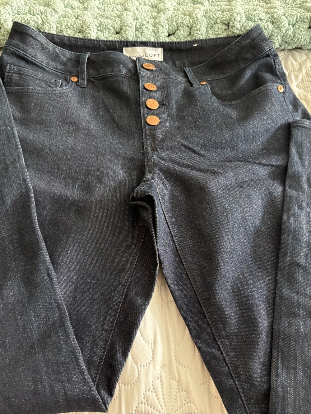 LOFT Skinny Dark Indigo Jeans with Button-Fly